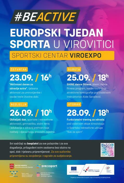 BE ACTIVE – BUDI AKTIVAN U Virovitičko-podravskoj županiji će se nizom aktivnosti obilježiti Europski tjedan sporta